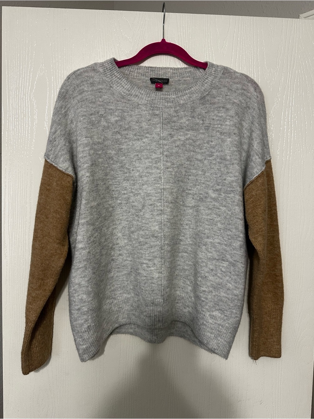 Vince Camuto Two-Tone Gray & Brown Crewneck Sweater